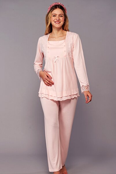 Flora Lacy Maternity Maternity Pajama Set Powder
