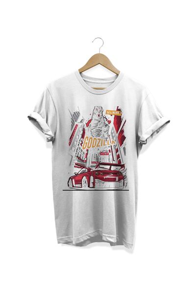 WİDİ Godzilla Štampano bela T-shirt
