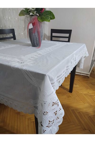 CLK Home Lace Look PVC Oilcloth White Color Tablecloth