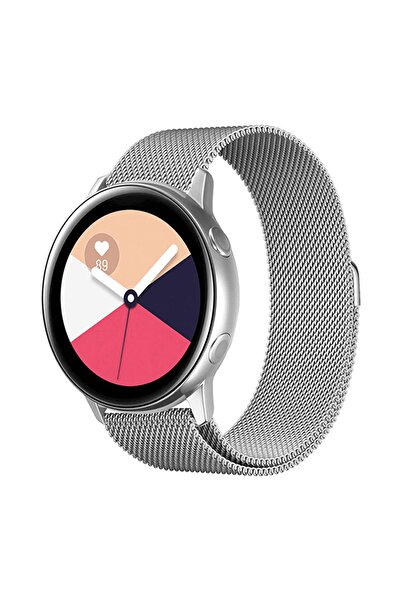 Kyver Samsung Galaxy Watch Active 2 Uyumlu Loop Metal Hasır Kordon 20mm (GÜMÜŞ)