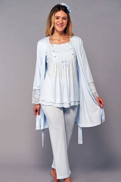 Emose Set pijama de maternitate cu halat albastru