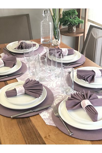 desen izmir American Serve, 6 Plates, 6 Napkins, 6 Napkin Rings and Runner Lace Tk4