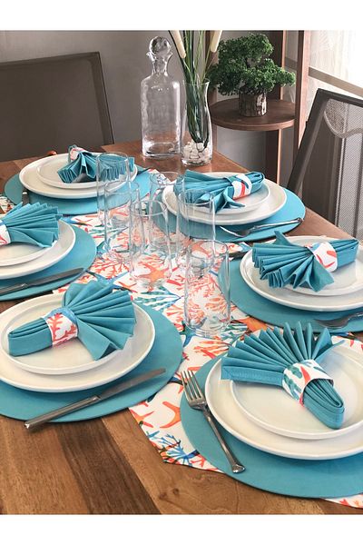 desen izmir American Serve, 6 Plates, 6 Napkins, 6 Napkin Rings and Runner Sea Star Tk4
