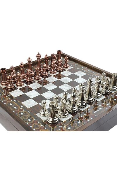 megame Luxury Metal Chess Set - Premium Chrome Plated 40x40 Cm Classic Metal Chess with Chest