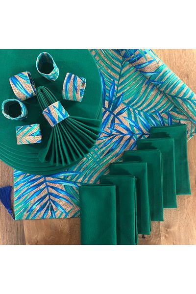 desen izmir American Service, 6 Plates, 6 Napkins, 6 Napkin Rings and Runner Blue Wicker Tk4