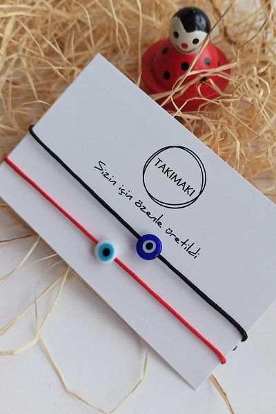 TAKIMAKI Red And Black Thread Evil Eye Bead Lucky Bracelet Lover Friend Bracelet