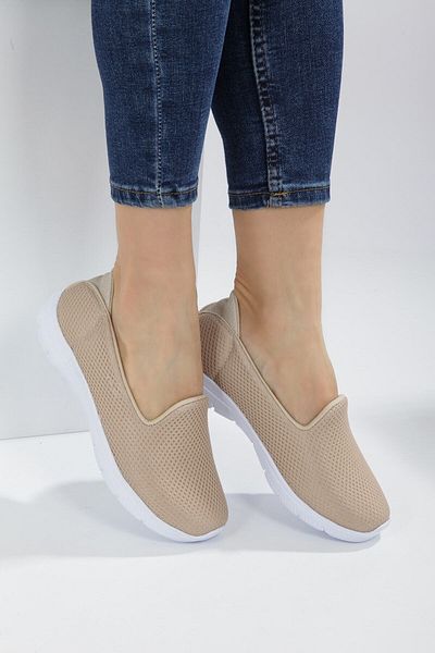 expres moda Women's Beige Color Flexible Faylon Sole Full Orthopedic Mesh Daily Sports Ballerina Shoes Ser-035