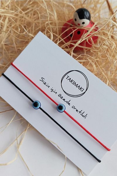 TAKIMAKI Red And Black Thread Evil Eye Bead Lucky Bracelet Lover Friend Bracelet