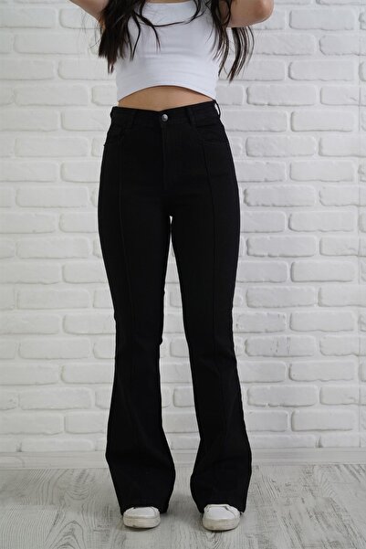 Tatlı Çirkin Γυναικείο τζιν με ριγέ ισπανικό κούρεμα μαύρο