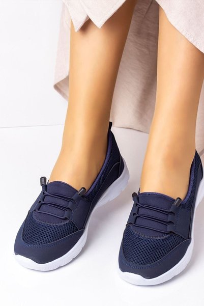 expres moda Women's Navy Blue Flexible Faylon Sole Full Orthopedic Comfortable Sports Ballerina Shoes Ser-041