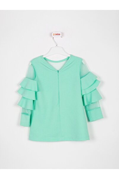 incity Kız Çocuk Volan Detaylı Mint Yeşili Elbise