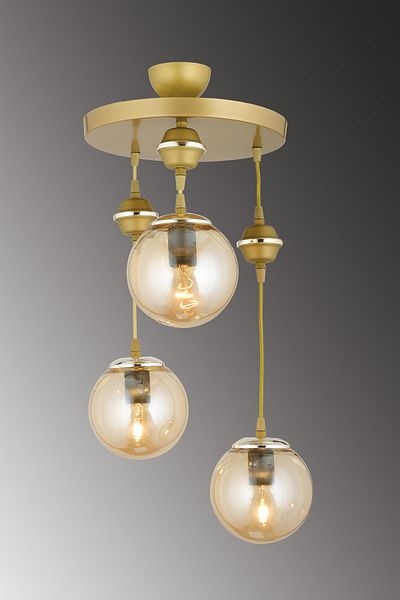 SONSUZ AYDINLATMA&AVİZE Pendant Lamp Tray Antiqued 3-Piece Bal Glop Top Glass Chrome Downward Facing Luxury Chandelier