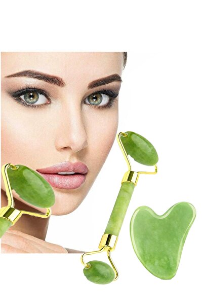 Duffa 2'li Çift Taraflı Jade Roller Ve Yeşim Taşı Seti, Yüz Masaj Aleti Jade ...