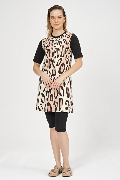 ALFASA Desenli Yarım Kol Yarı Kapalı Mayo