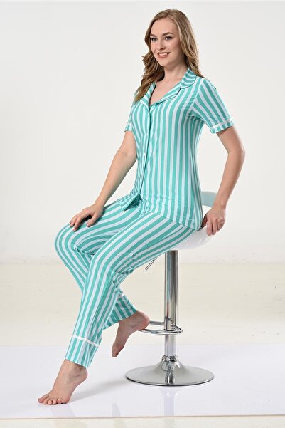 Miss Dünya Lissa Striped Buttoned Women's Pajama Set