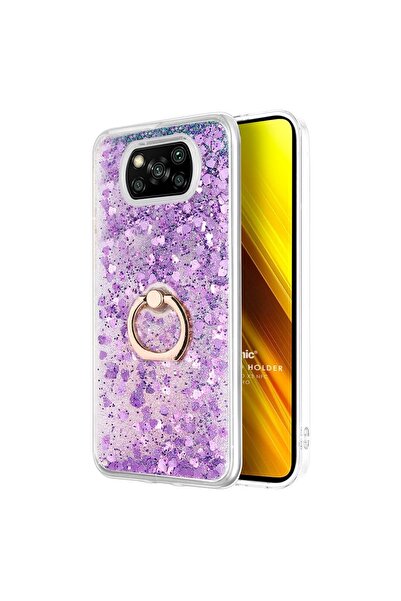Microsonic Xiaomi Poco X3 Pro Kılıf Glitter Liquid Holder Mor