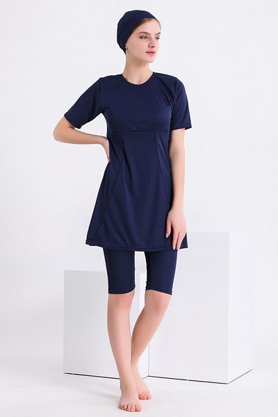AYSU Half Sleeve Pieced Semi Hijab Swimsuit 7832 Navy Blue Plus Size