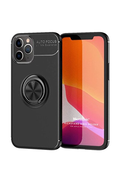 Microsonic Apple Iphone 12 Pro Kılıf Kickstand Ring Holder Siyah