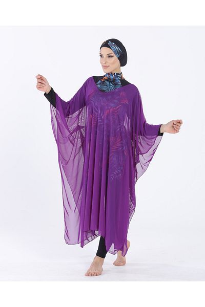 vawensea Women's Hijab Swimsuit V Neck Kaftan Pareo Purple