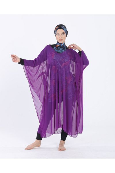 vawensea Women's Hijab Swimsuit V Neck Kaftan Pareo Purple
