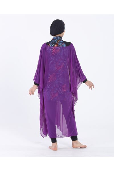 vawensea Women's Hijab Swimsuit V Neck Kaftan Pareo Purple
