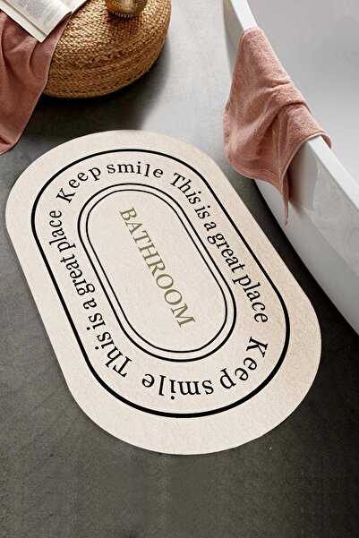 Decomia Home Washable Written Striped Bathroom Carpet Mat Toilet Seat Single Piece Oval 60x100 Dc-8028