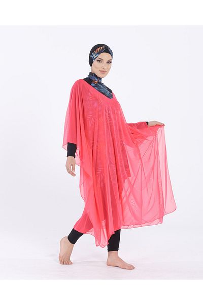 vawensea Women's Hijab Swimsuit V Neck Kaftan Pareo Pomegranate Flower