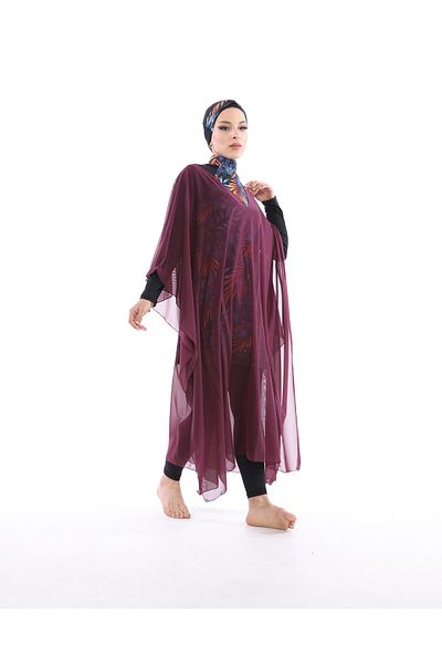 vawensea Women's Hijab Swimsuit V Neck Kaftan Pareo Claret Red