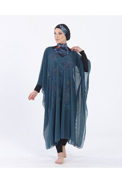 vawensea Women's Hijab Swimsuit V Neck Kaftan Pareo Petrol Green