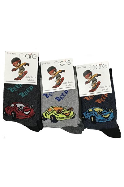 ARC ÇORAP Set of 3 Car Patterned Children's Towel Socks for Ages 3-4