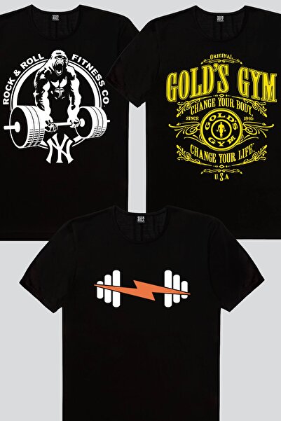 ROCKANDROLL Şimşek Spor Black, Gorilla Gym, Gold's Gym Tricou bărbați 3 piese Eco Pack
