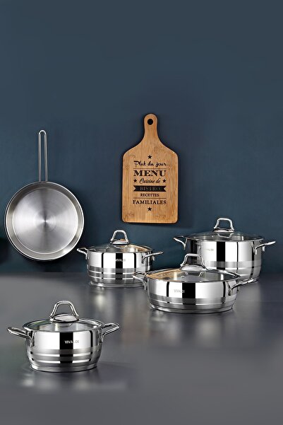 Vivaldi Aster 9 Parça Cam Kapaklı Çelik Çeyiz Tencere Takımı