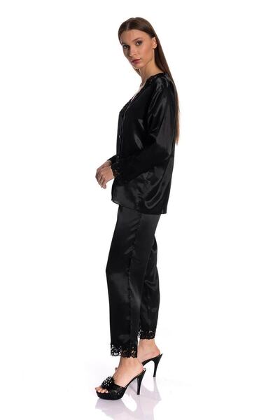 Espuar Women's Powder 6 Piece Lace Detailed Satin Nightgown-dressing gown-pajamas-shorts Dowry Set 1310