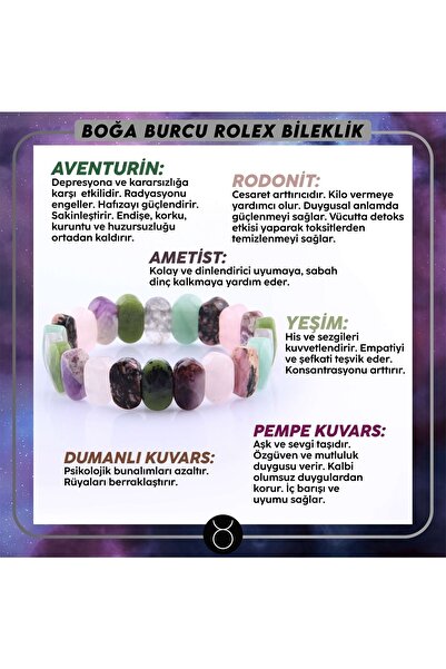 OSMANLI DOĞAL TAŞ Sertifikalı Boğa Burcu Roleks Bileklik B086