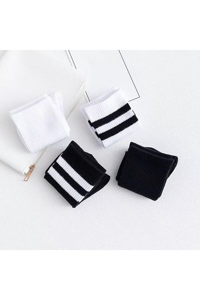 Elsisocks Чифт от 4 обикновени кръгли раирани чорапи за колежански тенис