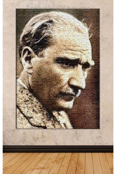 caddeko Srka112 - Mozaik Atatürk Resmi, Minyatür Atatürk Resimlerinden Yapılmış Kanvas Tablo