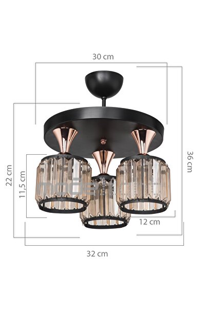 Genel Markalar Haliç 3lü Plafonyer Avize Siyah / Bakır