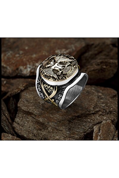 aybars kuyumculuk Zülfikar Kılıcı Motifli Üzeri Çift Başlı Kartal Gümüş Yüzük