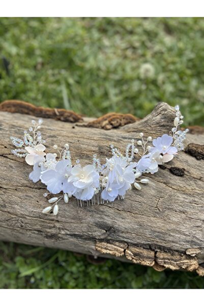 Pearly Handmade Accesoriu pentru păr de nuntă cu perle și cristale cu flori albe