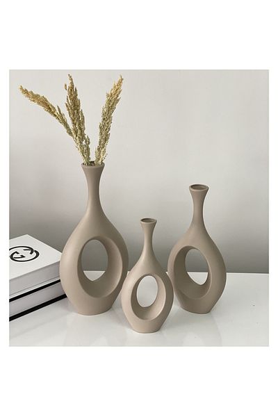 stilinbu Κεραμικό βάζο Bohemian Hitite - Σετ 3' H253035 (Γαλακτό καφέ)