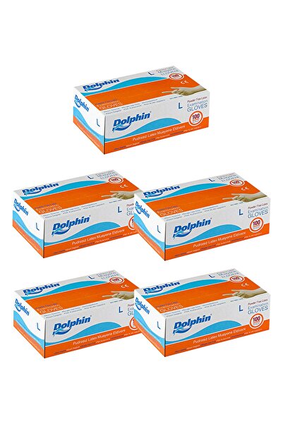 Dolphin 5 صناديق من قفازات اللاتكس البيضاء خالية من البودرة (لتر)