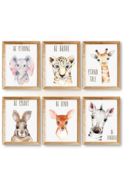 BİANNE ATÖLYESİ 6'lı Hayvan Bebek ve  Çocuk Odası Pano Seti