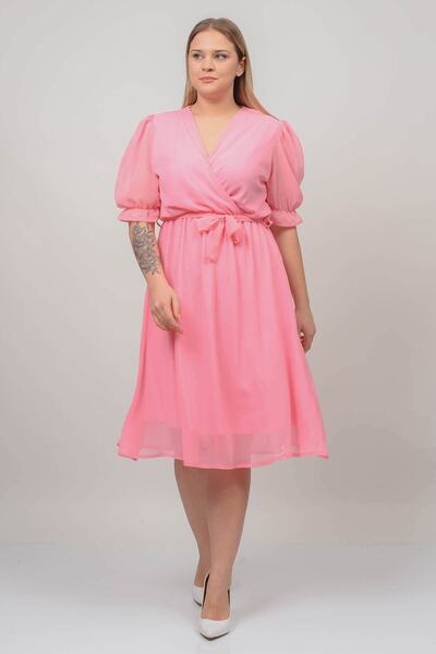 Neşeli Butik Γυναικείο φόρεμα σιφόν με διπλό γιακά μίντι μέγεθος Nb8062