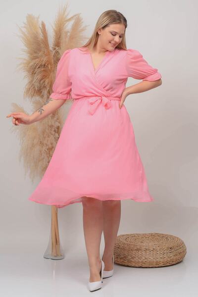 Neşeli Butik Γυναικείο φόρεμα σιφόν με διπλό γιακά μίντι μέγεθος Nb8062