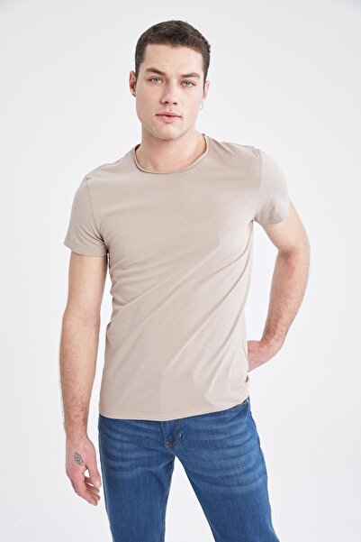 DeFacto Βαμβακερό μπλουζάκι με κοντό μανίκι με λεπτή εφαρμογή με λαιμόκοψη