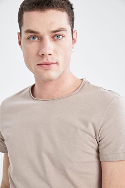 DeFacto Βαμβακερό μπλουζάκι με κοντό μανίκι με λεπτή εφαρμογή με λαιμόκοψη