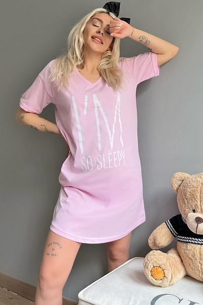 Pijamaevi Bedrucktes Damen-Nachthemd „Sleepy“ in Altrosa