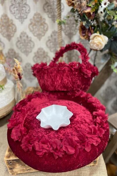 ZEYMERADE صينية الحناء ثلاثية الأبعاد باللون الأحمر الداكن وسلة لوازم ليلة ال...