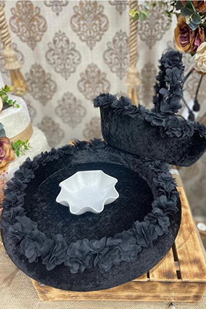 ZEYMERADE صينية حناء سوداء ثلاثية الأبعاد وسلة لوازم ليلة الحناء