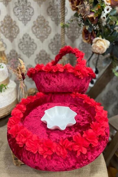 ZEYMERADE صينية حناء حمراء ثلاثية الأبعاد وسلة لوازم ليلة الحناء